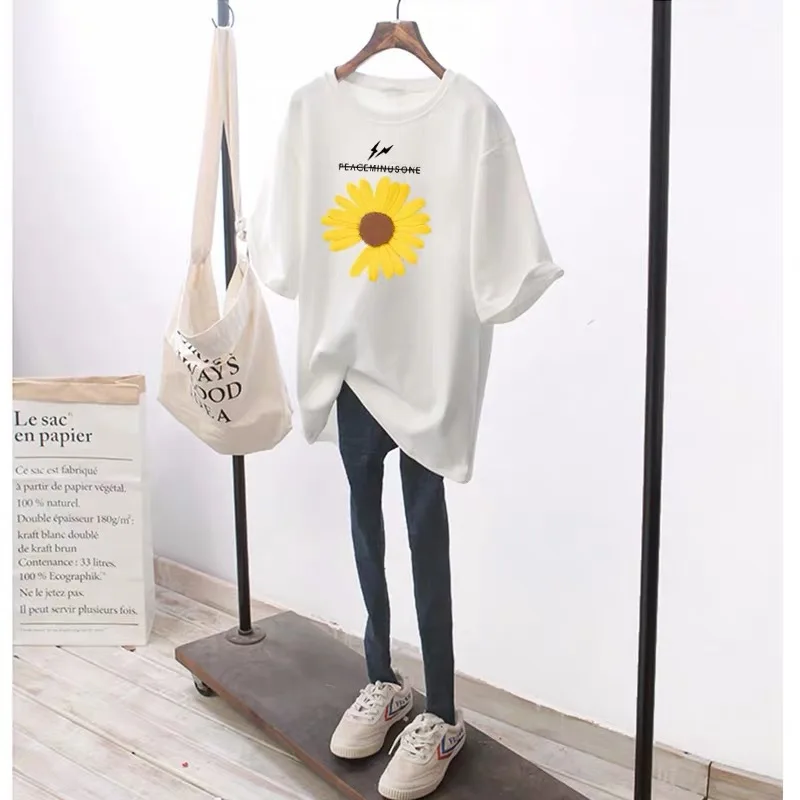 Футболка женская с принтом повседневная свободная коротким рукавом лето Милая