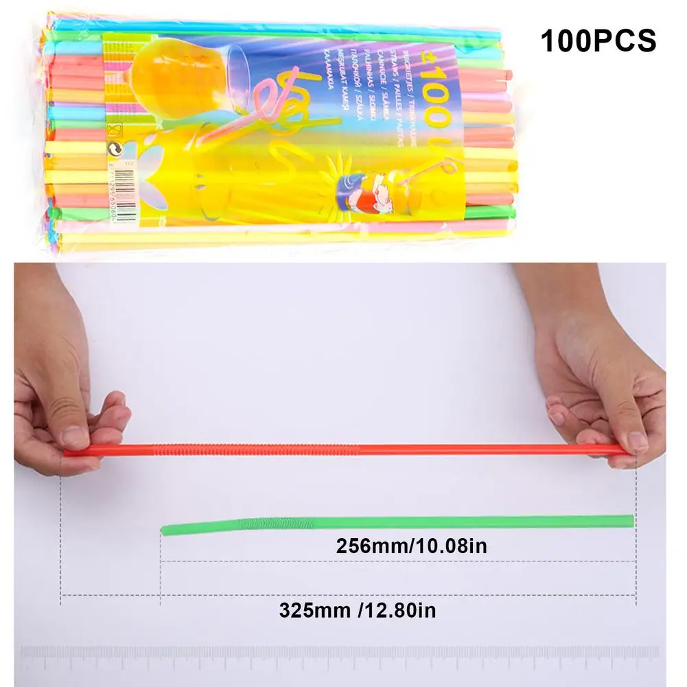 

100 Packs Colorful Straws Art Straws Bent DIY Shaped Disposable Straws Flexible Plastic Multi Colored Rainbow Drinking Supplies