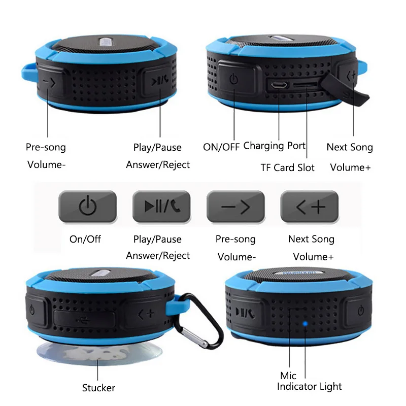 Портативный мини беспроводной Bluetooth динамик водонепроницаемый IP65 с супер басами