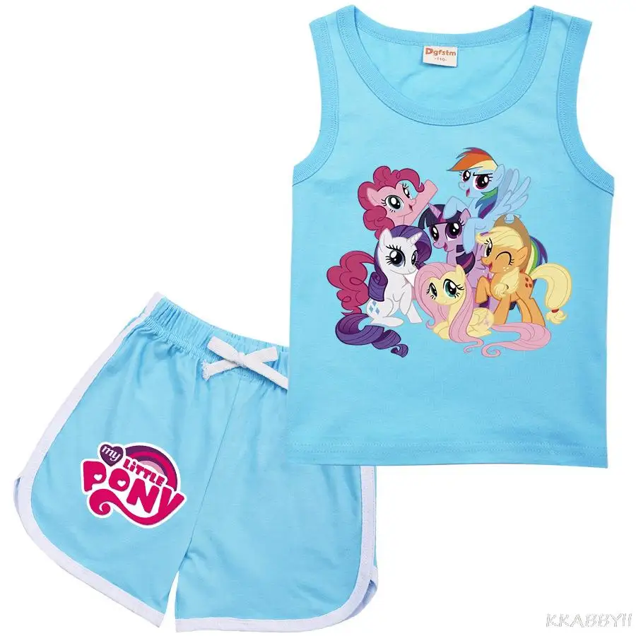 Летний модный детский костюм My Little Pony жилет футболка + шорты свежих спортивный