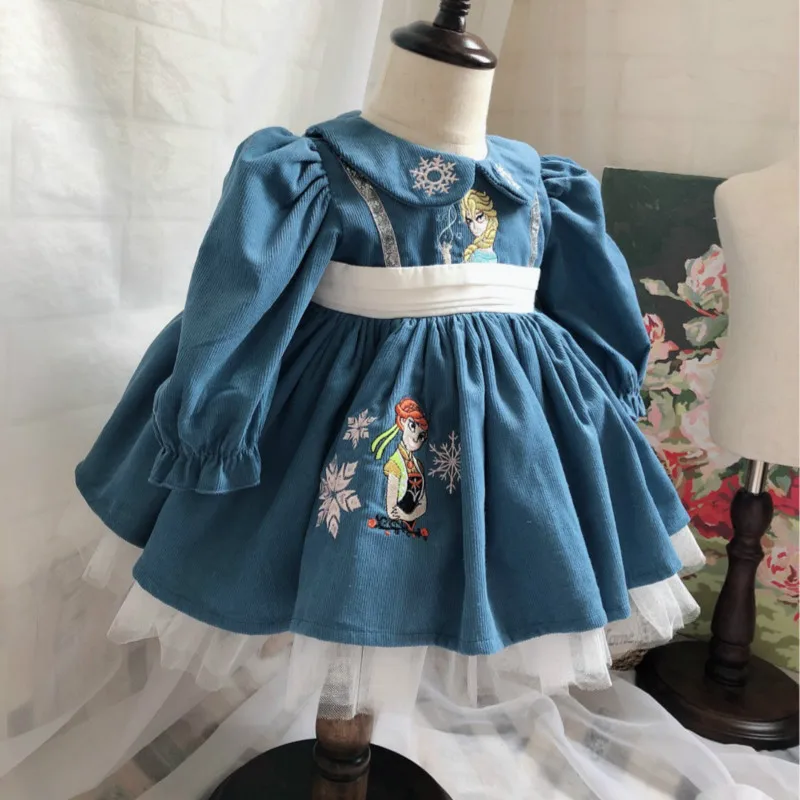 Детское вельветовое платье с помпонами принцессы в турецком стиле