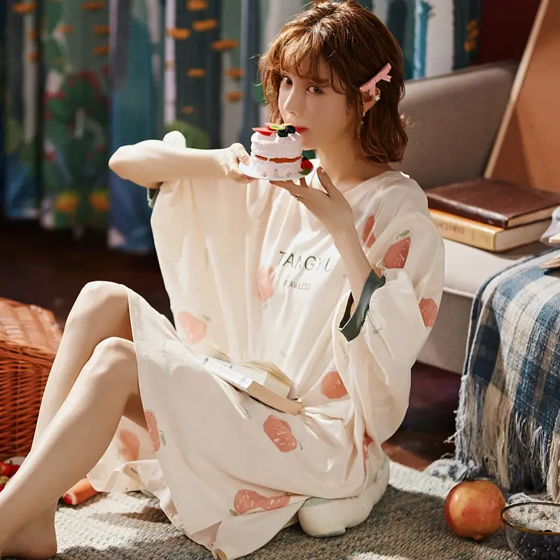 Женская Милая Ночная рубашка с мультяшным принтом в студенческом стиле ночная из