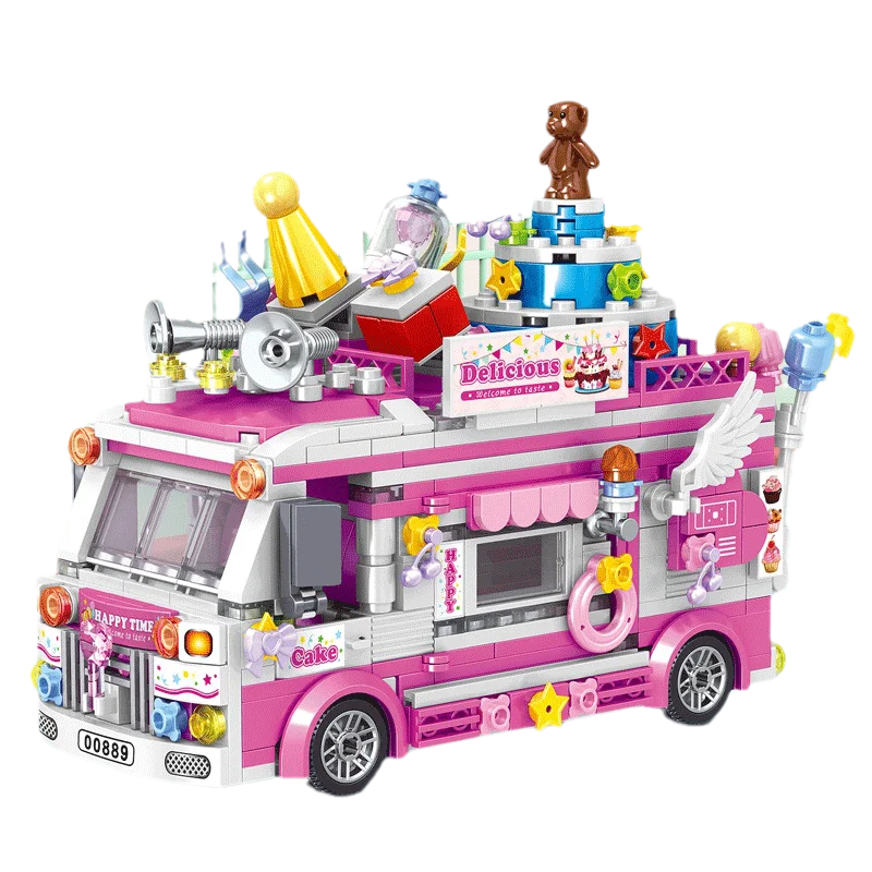 MIni Movable Food Trucks Fruit Dessert Ice Cream Cake Sushi Burger Cars Building Blocks Stitchin Toys Girl Birthday Gifts | Игрушки и