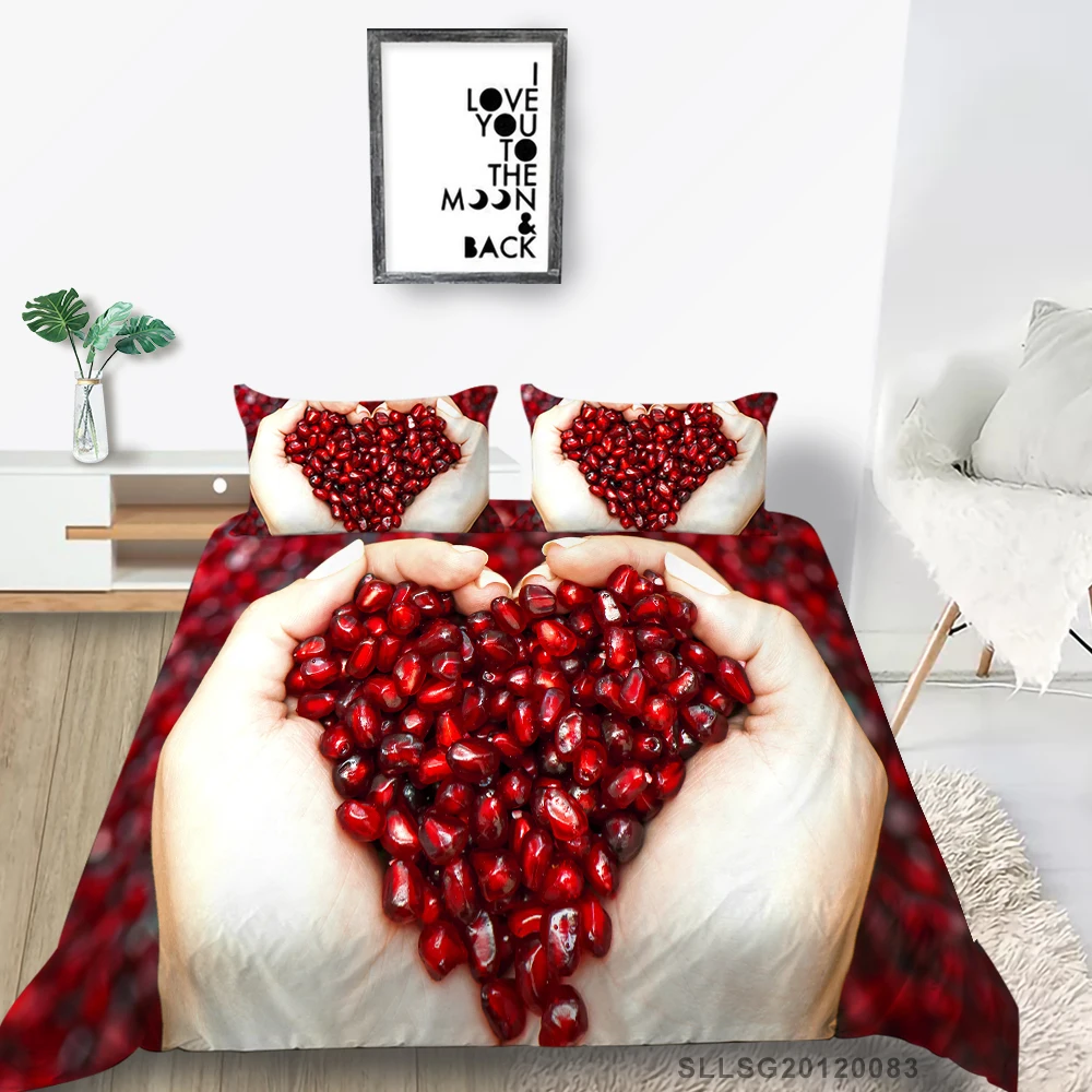 

Pomegranate Seeds Bed Set King Size Creative Love Duvet Cover Single Twin Full Double Queen Fruit Series Bedding Set Fashion