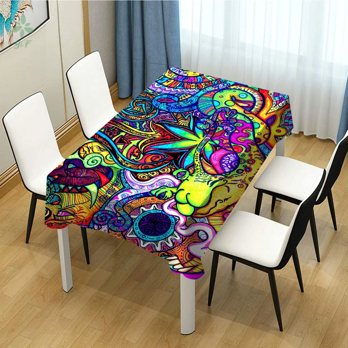 

Psychedelic Mandala Designs Colored Tablecloth Indoor Outdoor Dining Decoration