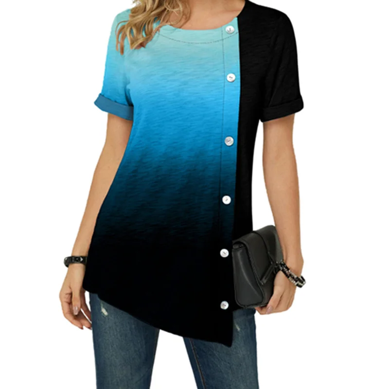 

S-5XL Plus Size Women Gradient T shirt Summer 2020 Casual Short Sleeve O-Neck Loose Tops Tee Large Size irregular Female T shirt