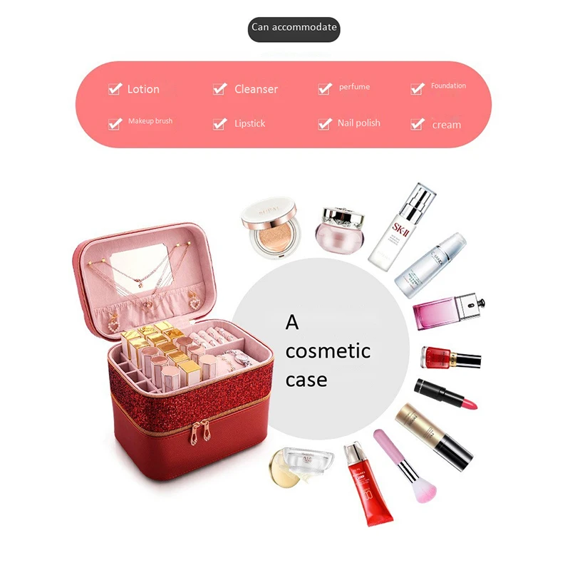 

Jewelry Organizer Jewelry Box High Capacity Jewelry Casket Makeup Storage Makeup Organizer Leather Beauty Travel Box