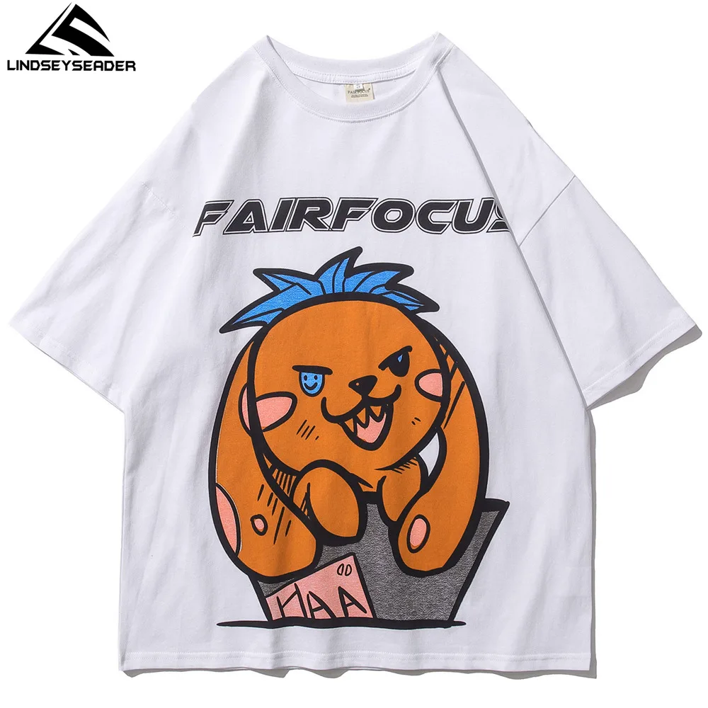 

LINDSEY SEADER T-shirt Men Hip Hop Oversized Funny Cartoon Print Cotton Casual Harajuku Streetwear Summer Short Sleeve Tops