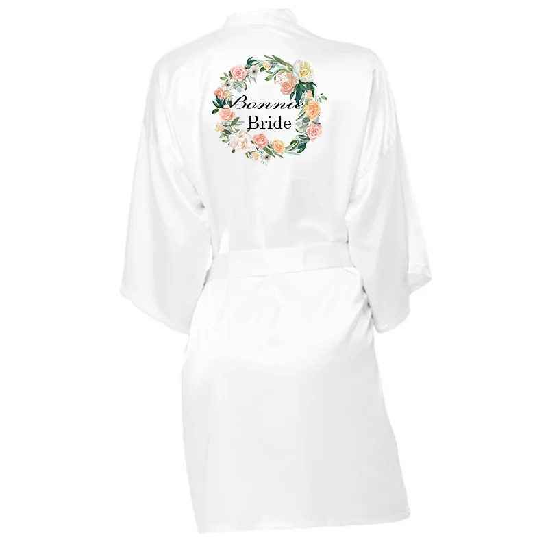 Халат подружки невесты для мальчишника атласный шелковый халат-кимоно