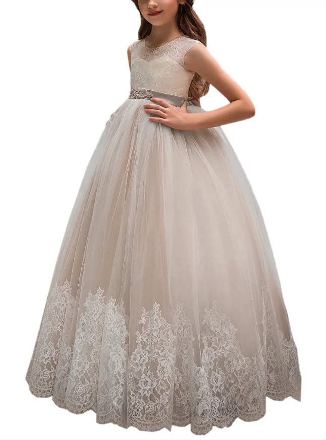 champagne Vestidos/кружевное платье лавандового цвета для девочек на свадьбу; вечернее платье с цветочным узором для девочек; нарядное платье принцессы; детская одежда для девочек; Vestidos De Comunion; - Цвет: champagne