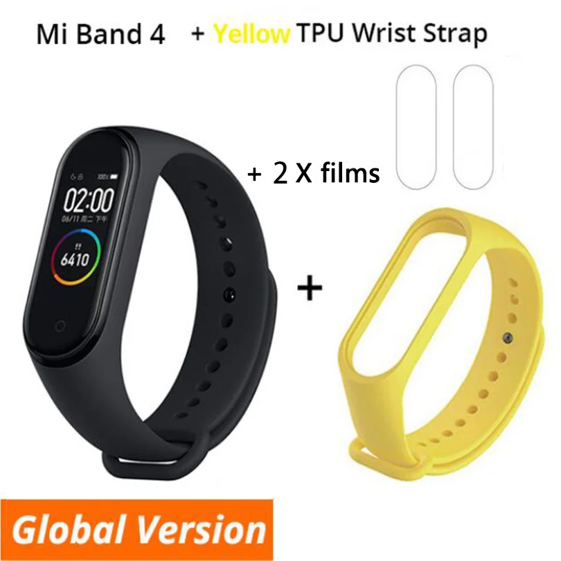 B4 n film n yellow Новинка, Xiaomi mi-браслет 4 Smart mi Band 4, браслет, пульсометр, фитнес, 135 мА/ч, цветной экран, Bluetooth 5,0 - Цвет: B4 n film n yellow