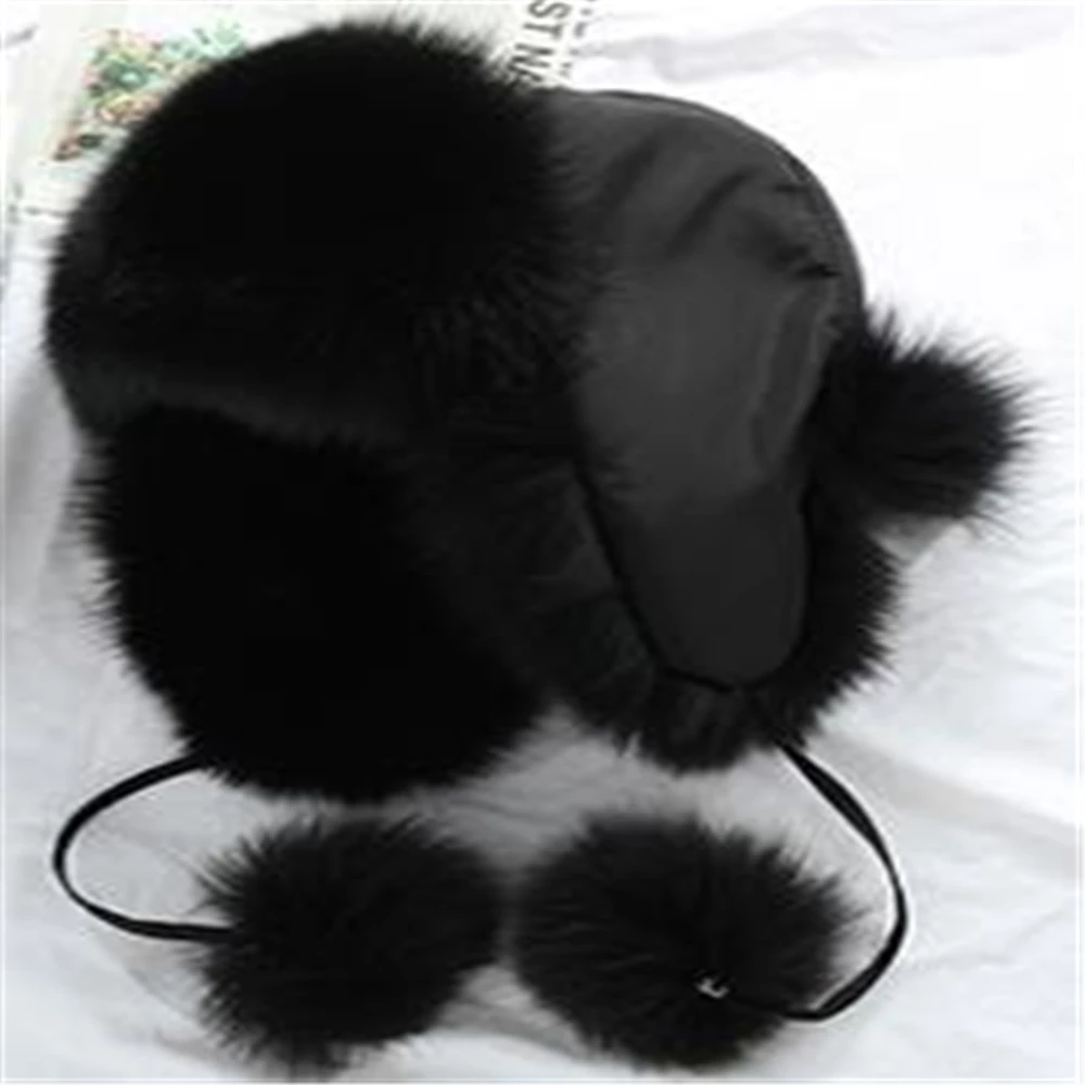 

Woman Hot Sale Cotton Thicken Fox Fur Bombers Caps Man Winter Mink Fur Ear Protection Hats Male Warm Anti-wind Fur Cap