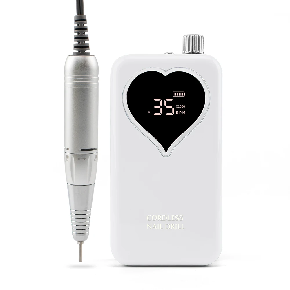 Heart LED Logo Cordless Electric Nail Drill Machine 35000rpm Drill Set for Manicure Pedicure Rechargeable Battery Wireless