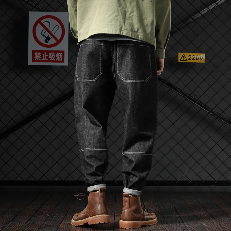 Джинсы мужские свободного покроя повседневные брюки-султанки в стиле хип-хоп