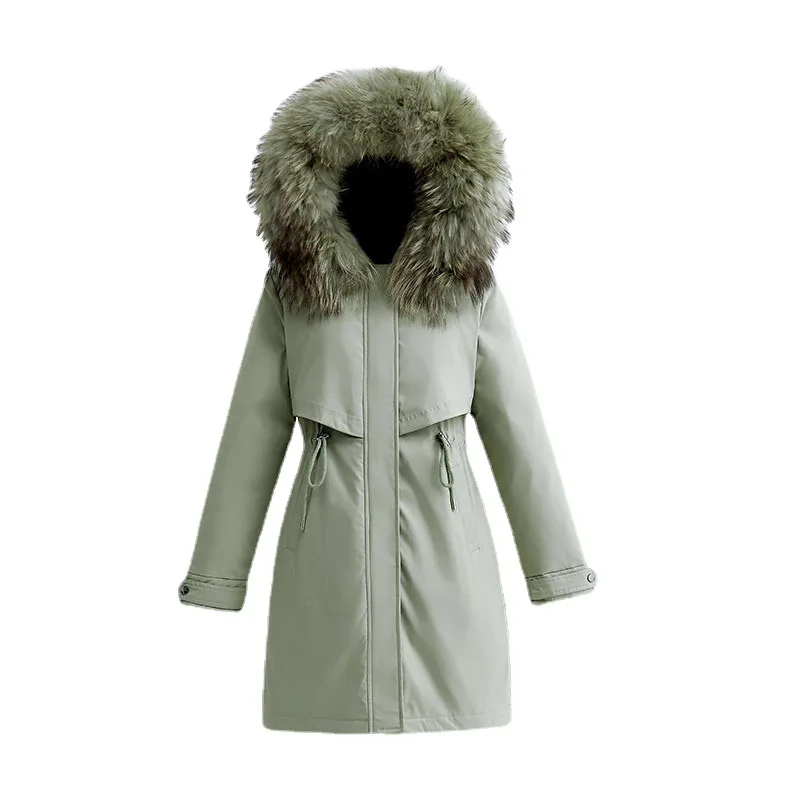 2021 new style winter down padded jacket women Korean version loose padded fur collar mid-length padded jacket