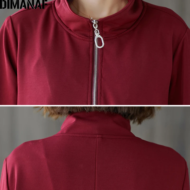 

DIMANAF Spring Plus Size Women Hoodies Sweatshirts Casual Female Lady Tops Loose Pullover Long Sleeve Turtleneck Shirts Zipper