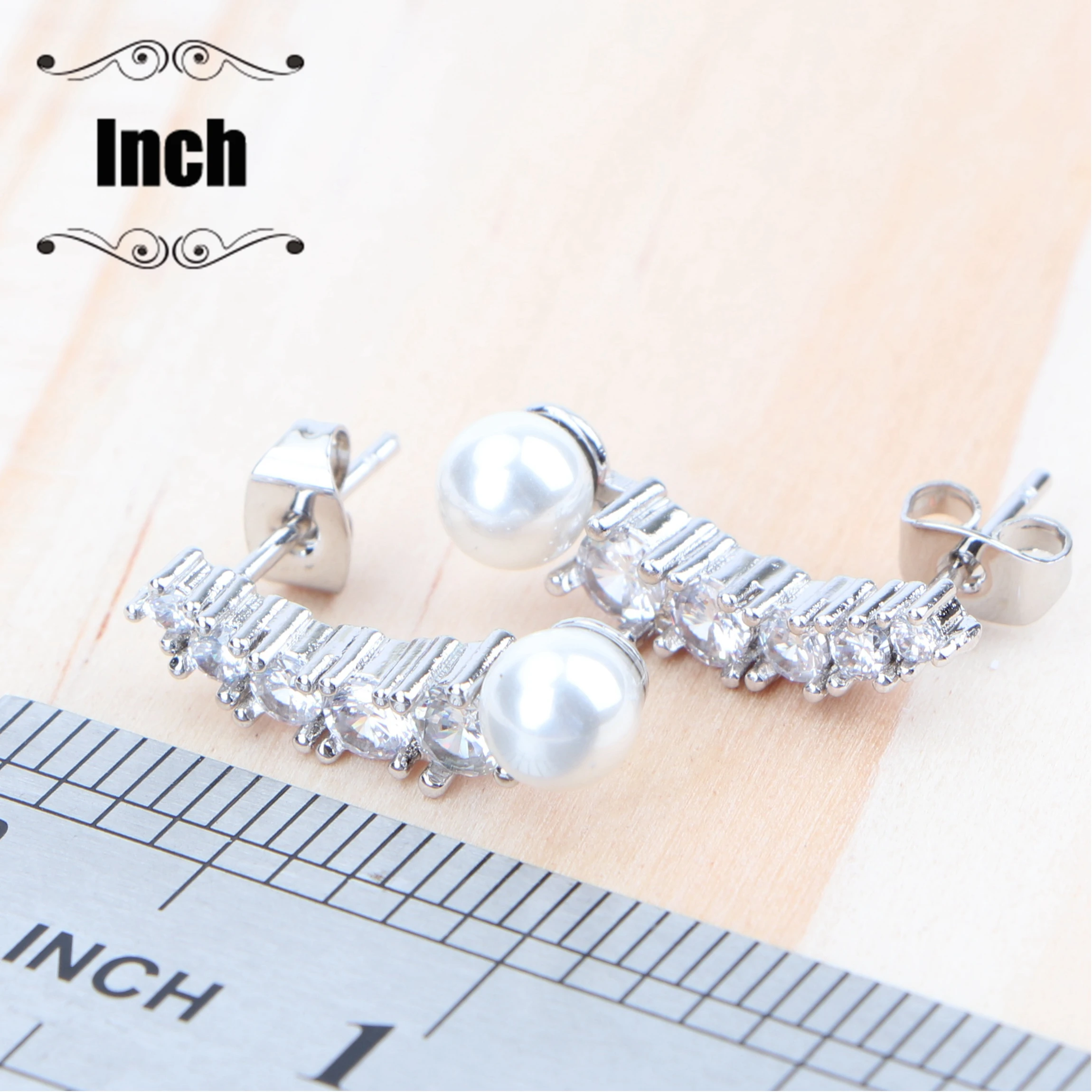 Pearl&ampZirconia Bridal Silver 925 Jewelry Sets For Womem Costume Earrings Wedding Pendant Rings Necklace | Украшения и