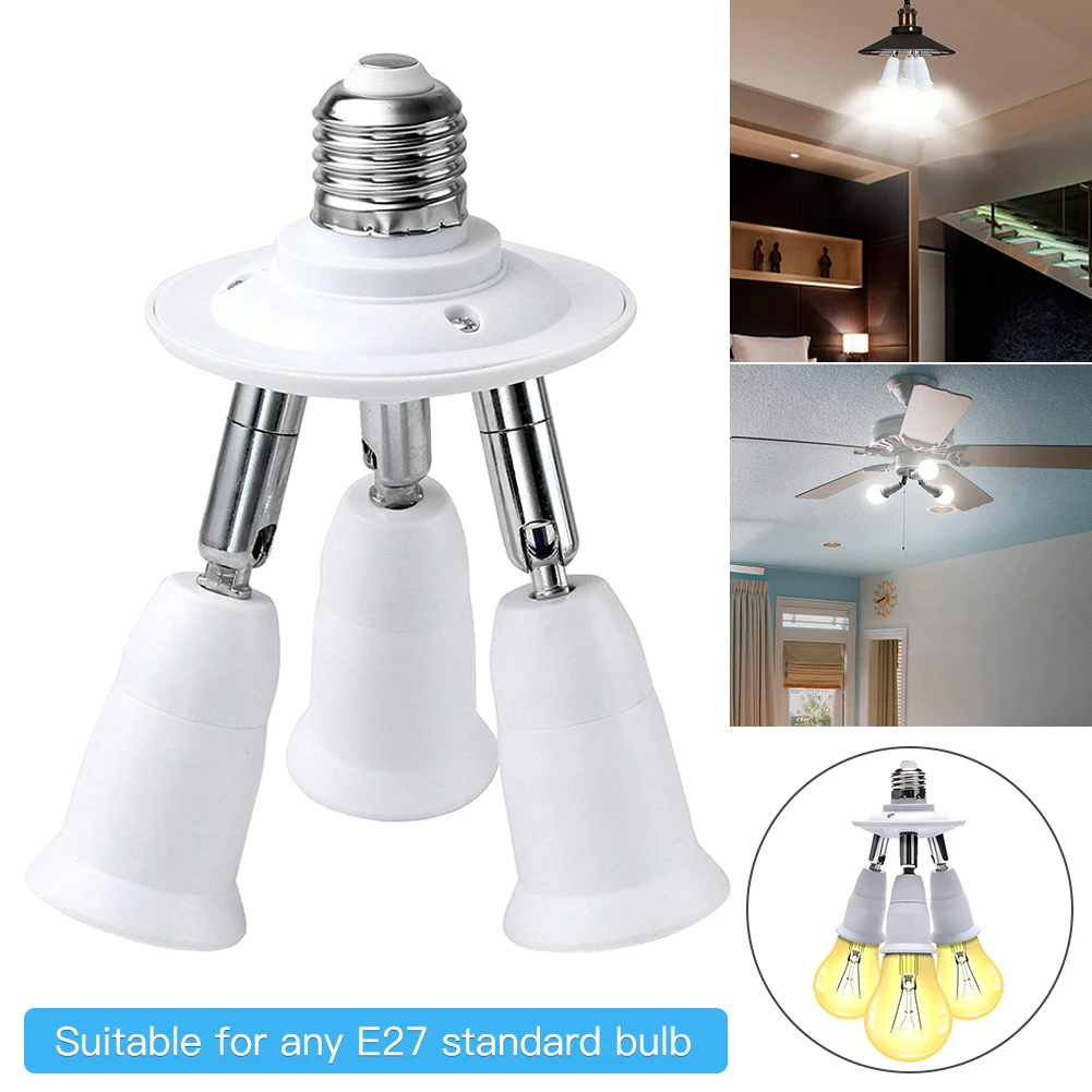 

3 in 1 Light Socket Splitter Adapter Converter for Standard LED Bulbs Vertical 180 Adjustable Beam with Universal Head