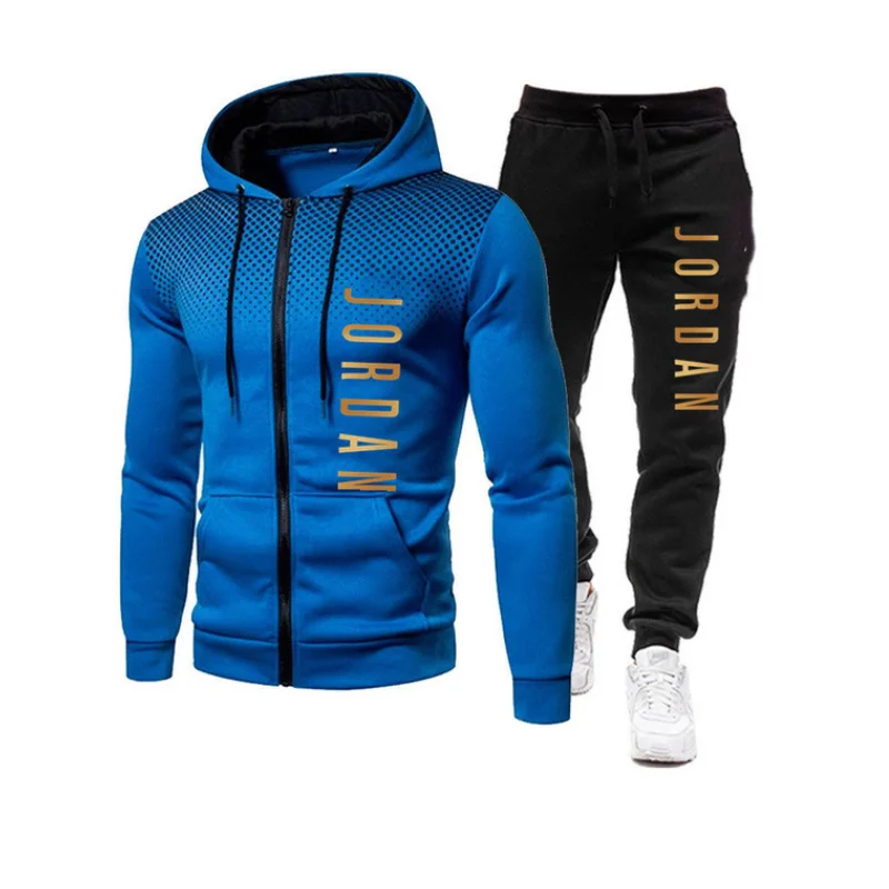 

2021 fashion hot autumn/winter new menswear zipper hoodie + pants suit casual sports sportswear