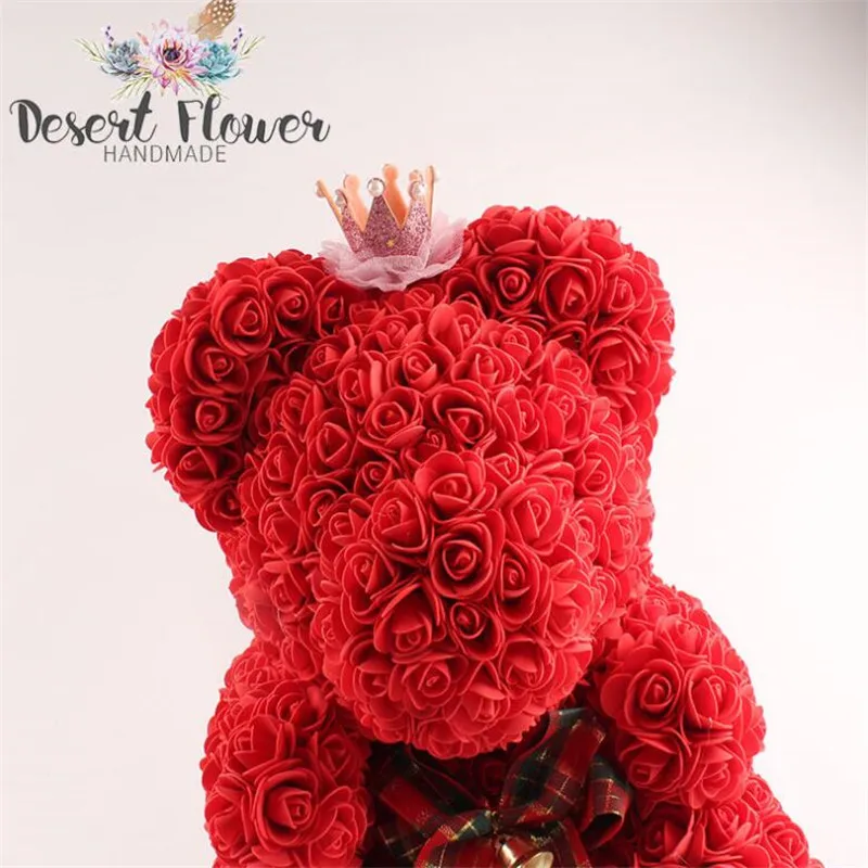 Peluche rom&aacute;ntico personalizado para el D&iacute;a de San Valent&iacute;n, oso de peluche rosa de 35cm, regalo de cumplea&ntilde;os, Navidad, boda, flores artificiales, 2021-3