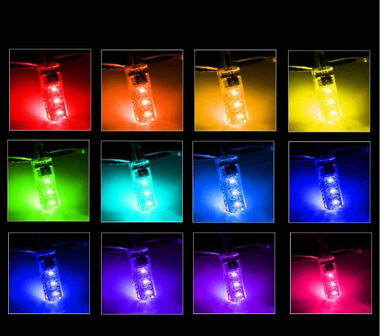 

Factory Direct Sale RGB Car Side Lamp T10 Silicone 5050-6smd LED Colorful Small Lamp License Plate Lamp Flash led lights for car