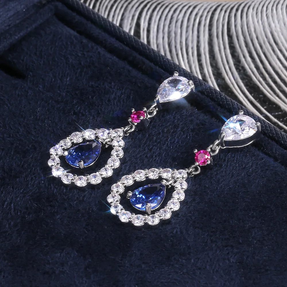 Роскошные Висячие серьги для женщин синие большие длинные серебряного цвета