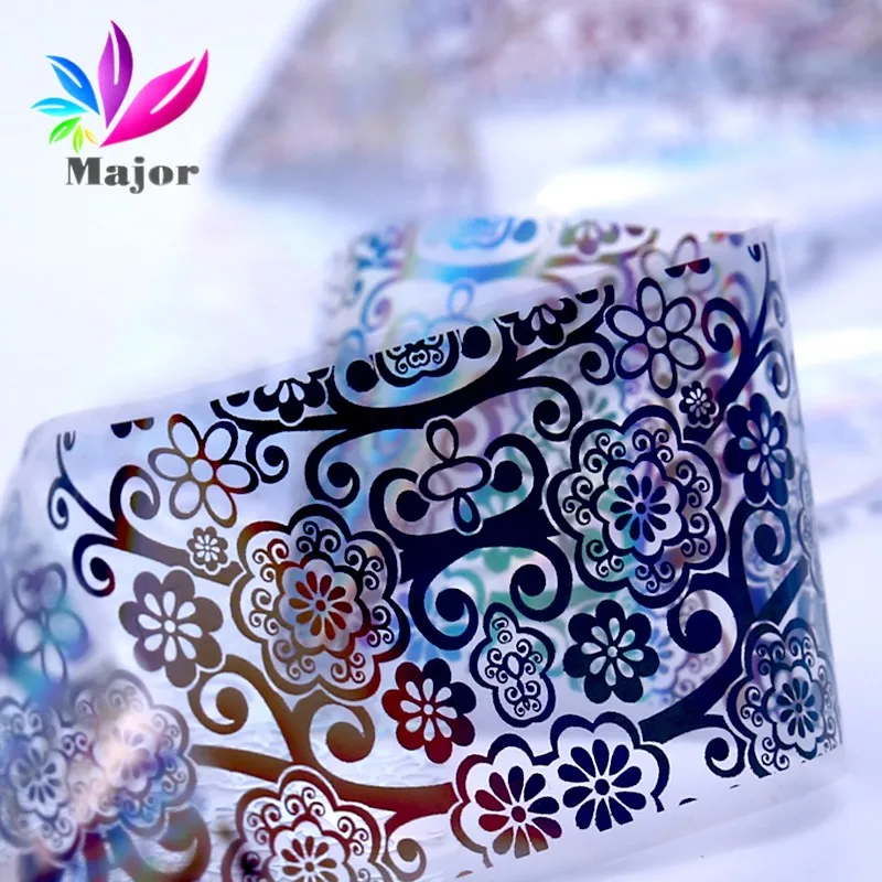 Holographic Nail Foils Laser Flower Designs Sticker Art Transfer Foil Stickers Adhesive Decals DIY Decor 100*4cm | Красота и здоровье
