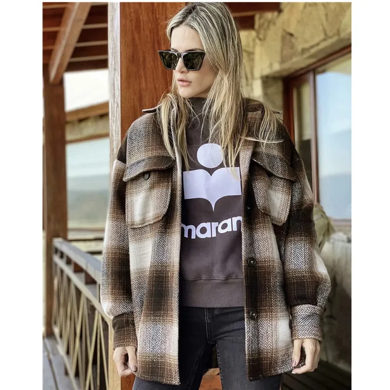 

Plaid Women Oversize Wool Shirt 2021 Fashion Ladies Soft Thick Female Elegant Loose Tops Vintage Girls Casual Chic Wool Shirts
