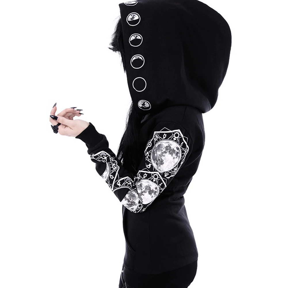 1 шт. модная Женская толстовка с капюшоном принтом Луны пальто на молнии длинным