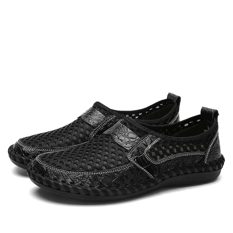 Summer Men's Shoes Loafers Breathable Casual Style Mesh Genuine Leather Brand Moccasins Man Soft Luxury Sneakers | Обувь