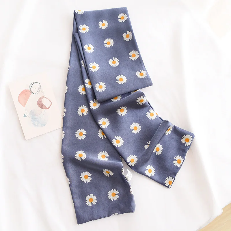 

Spain Luxury Fashion Daisy Floral Headband Women Silk Satin Shawls and Wraps Bag Scarves Hair Tie Bandanas Hijab Snood 145*15Cm