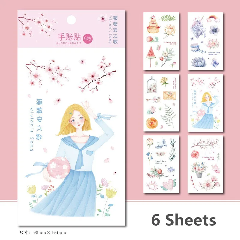 6 шт./компл. декоративные наклейки серии цветы и Алисы для скрапбукинга сделай сам