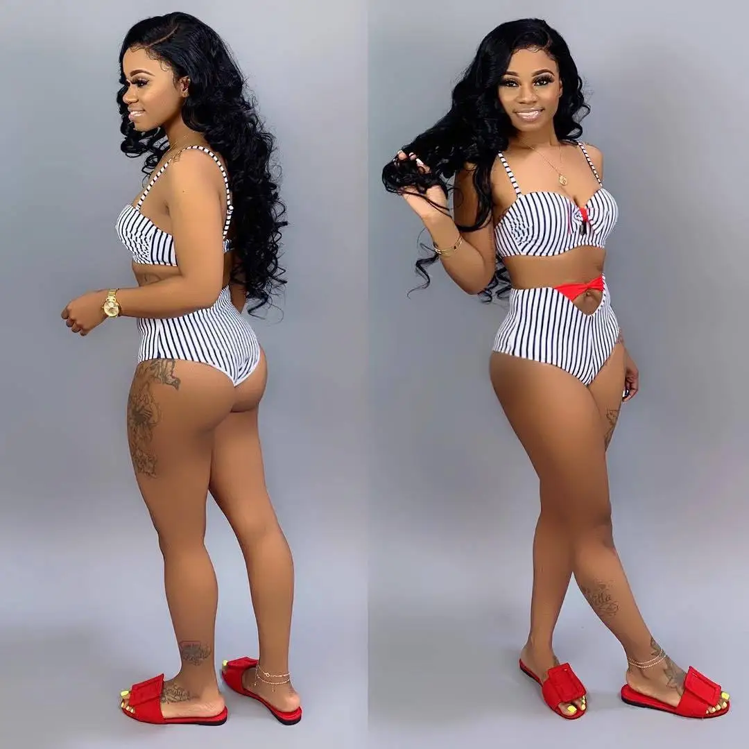 Женские комплекты бикини одежда Новинка лета 2021 бюстгальтер в полоску с принтом