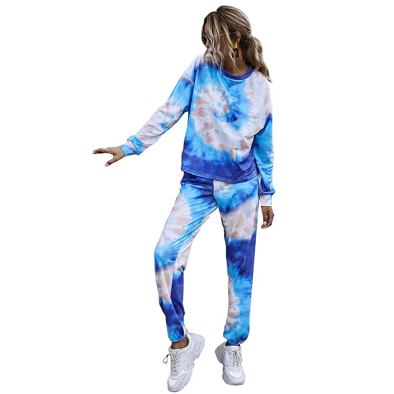 

European and American Autumn New Tie Dye Long Sleeve Two Piece Set Women