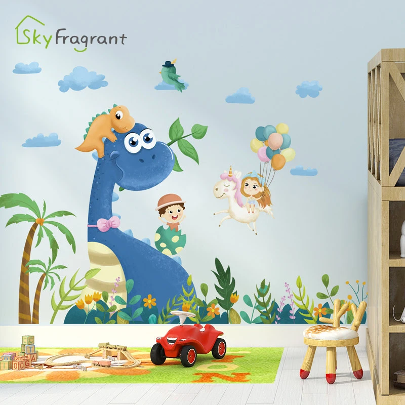 Creative Cartoon Dinosaur Wall Stickers Boys Room Decoration Self-adhesive Bedroom Decor Home For Kids Rooms | Дом и сад
