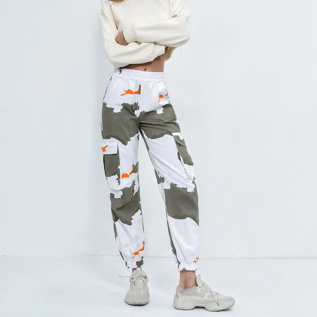 

Donsignet Fashion Women's Casual Pants New Camouflage Hit Color Pocket Overalls High-waisted Leggings Casual Pants Woman Pants