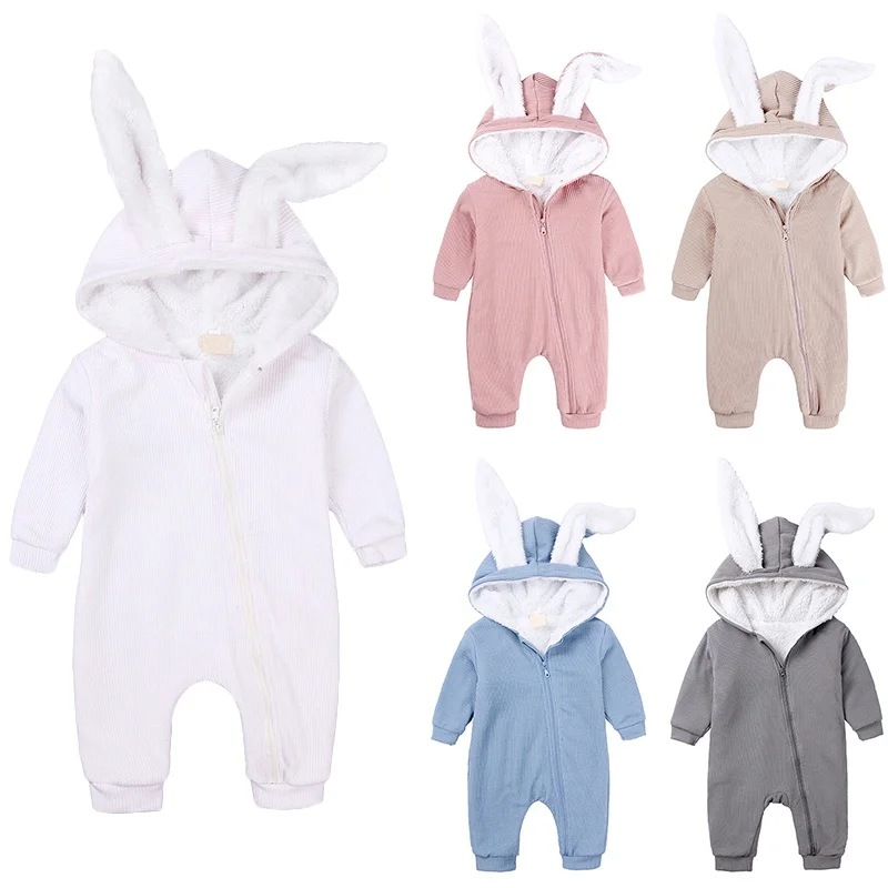 

Spring Autumn Newborn Baby Boys Girls Romper Onesies Rabbit Ear Zipper Clothes Infant Costume Jumpsuit