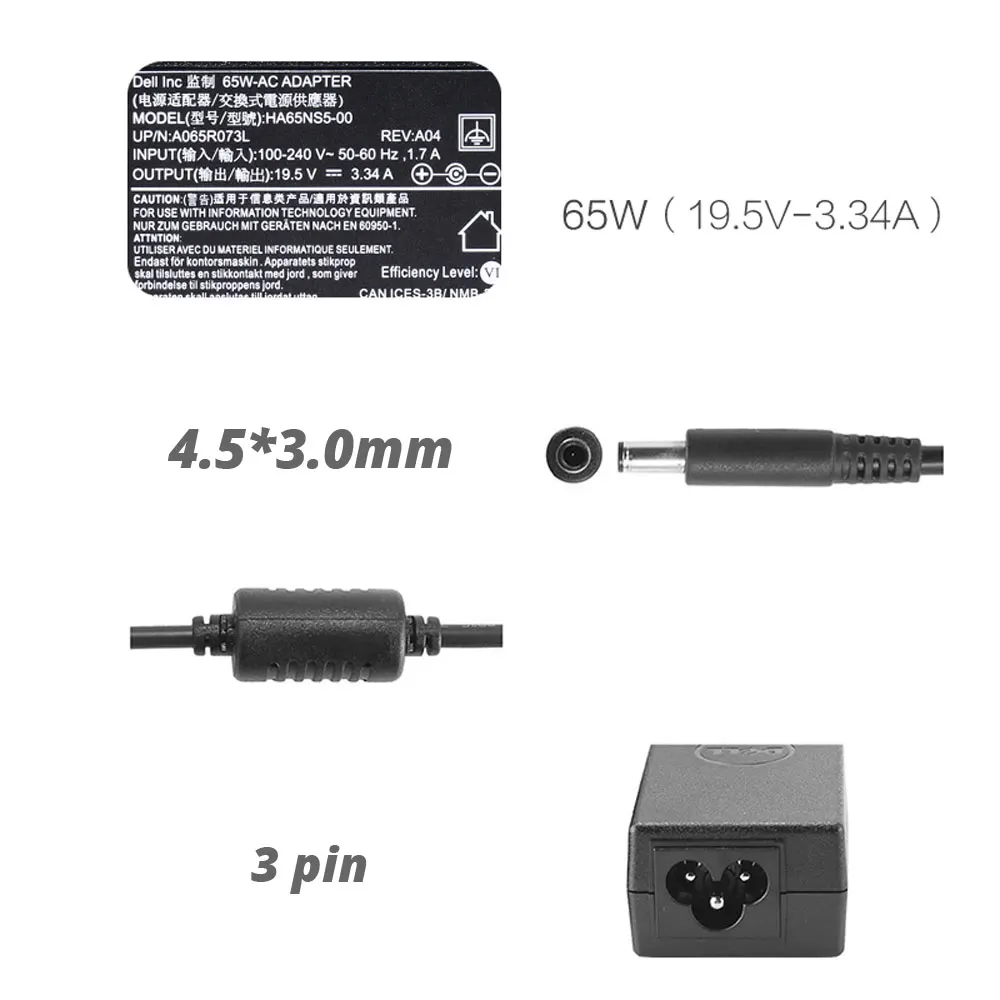 Новое оригинальное зарядное устройство для ноутбука Dell Vostro 14 5468 5459 65 Вт адаптер