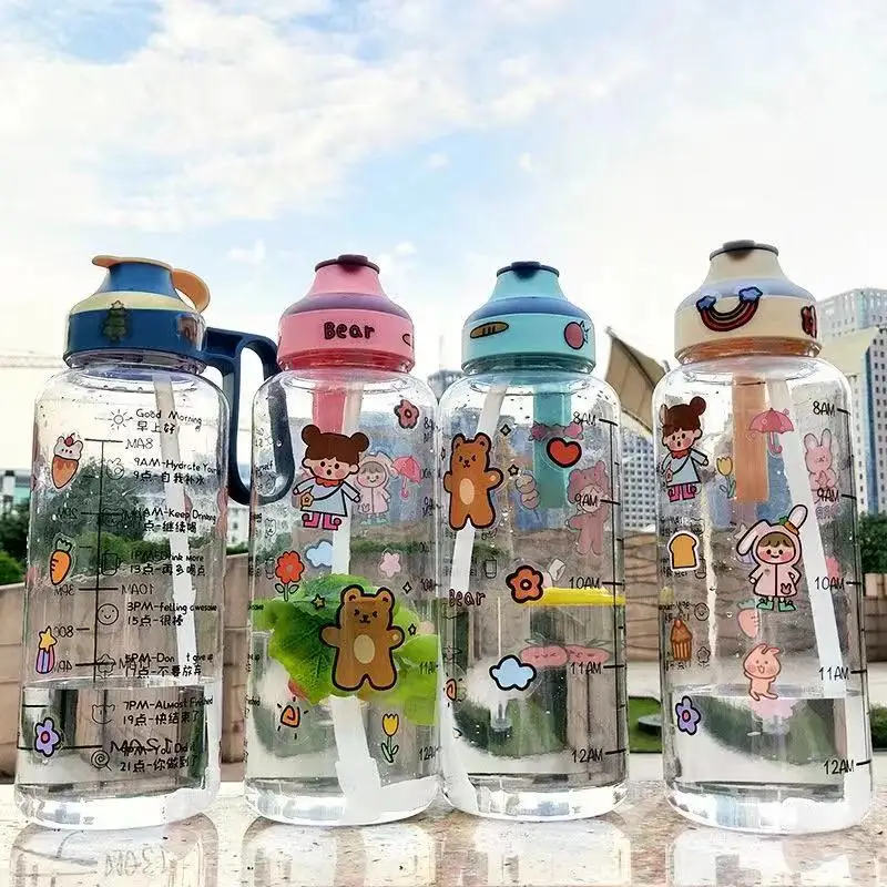 

1800 ML Large Capacity Water Bottle Portable Student Cute Cartoon Plastic Straw Cup Summer Travel Outdoor Fitness Sports Bottle