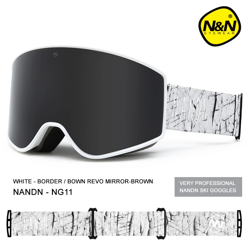 NANDN, новинка, лыжные очки, двухслойные, UV400, анти-туман, большая Лыжная маска, очки для катания на лыжах, для мужчин, женщин, для снега, сноуборда, очки - Цвет: White-Black