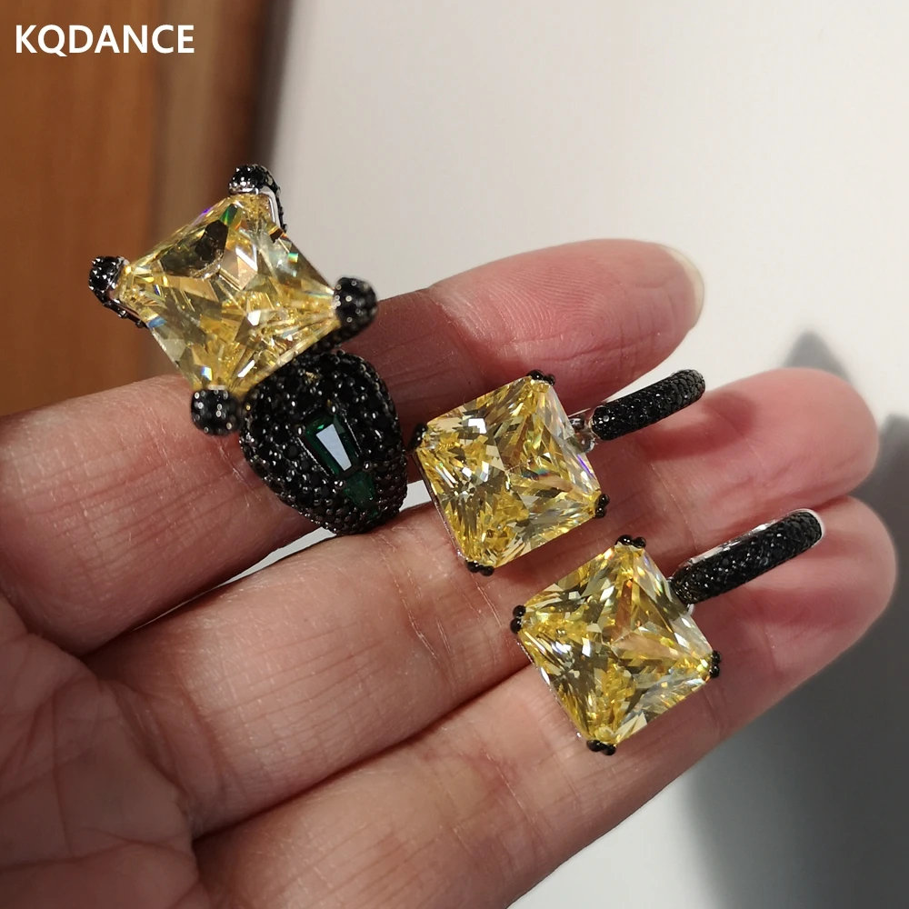 Серьги и кольца KQDANCE, ювелирные наборы из серебра 925 пробы с цитрином, изумрудом, рубином, муассанитом и бриллиантами, 2021