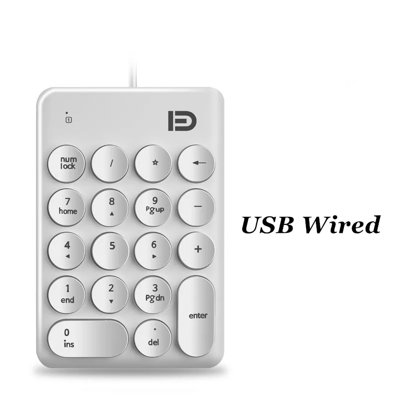USB Wired White Беспроводная числовая клавиатура, клавиатура для учёта, безликая цифровая клавиатура с usb-номером, 18 клавиш, мини-цифровая клавиатура для портативных ПК - Цвет: USB Wired White
