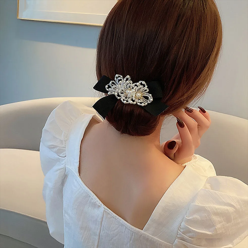 

Women Rhinestone Pearl Flower Hair Bun Maker DIY Hairstyle Tool For Ladies Hair Accessories Bridal Hairband