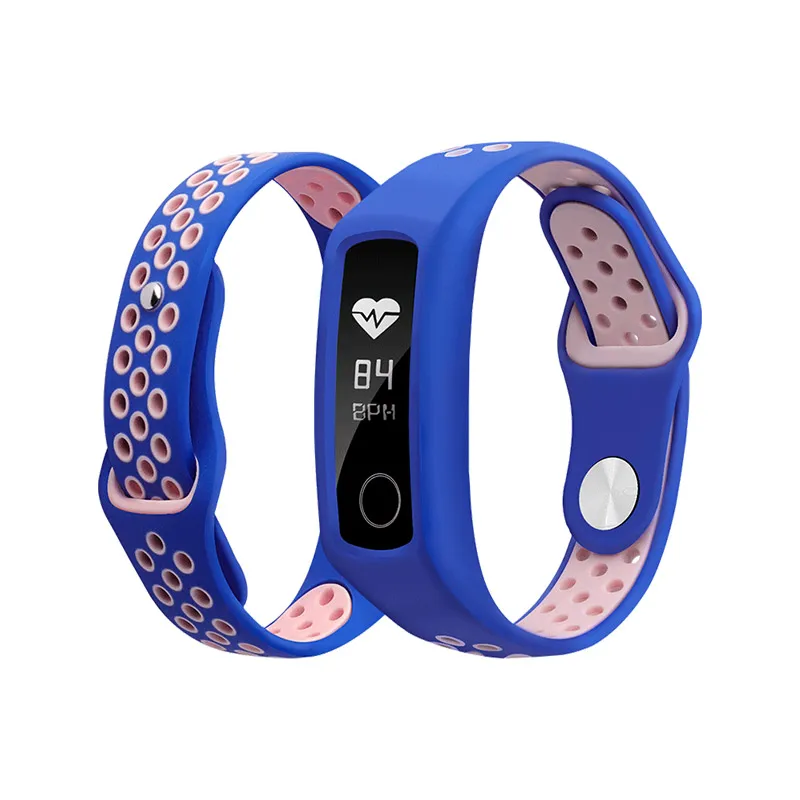 Два-Цвет мягкий силиконовый ремешок для honor band 4/5/3 спортивный ремешок пористый вентиляции Цветной браслет honor band 4 ремень - Цвет: blue pink
