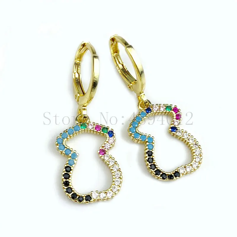 Gold 1pair Женская мода cz, висящие сережки с коробкой для ювелирных изделий, дизайн с милым медведем, позолоченные, можно оптом - Окраска металла: Gold 1pair