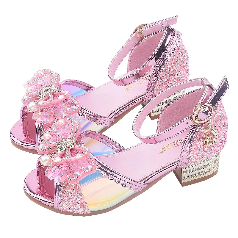 Детская обувь принцессы для девочек босоножки на высоком каблуке летние