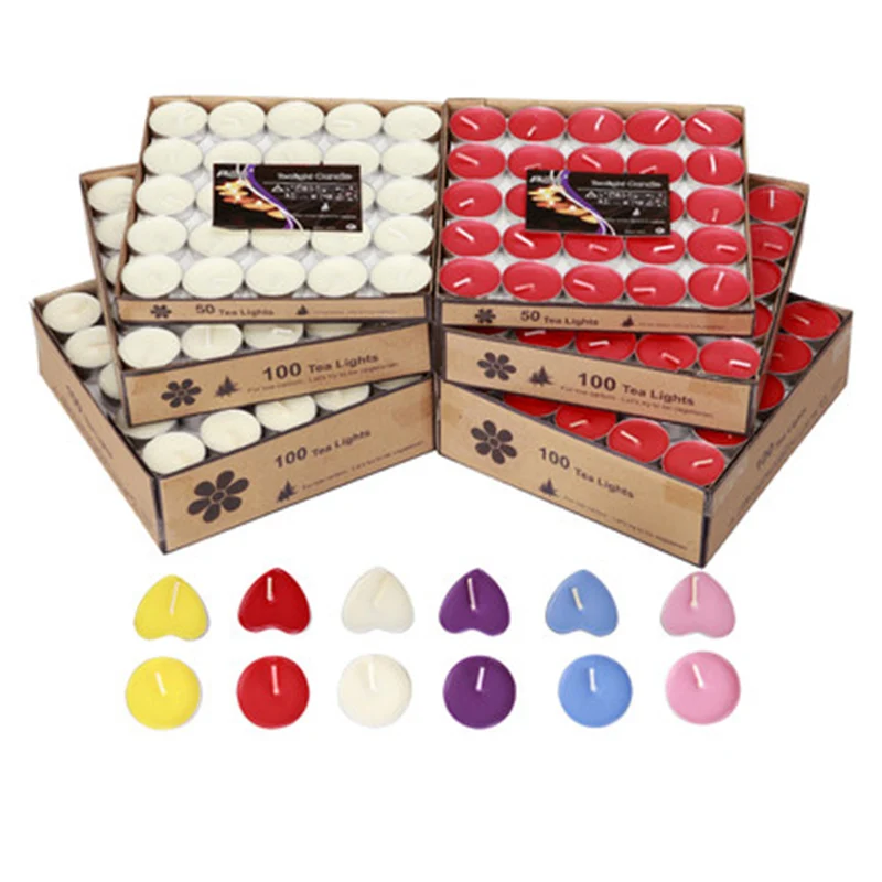 

50pcs/set Romantic Smokeless Candles Circle Heart-shaped Tealight Decorative Candle for Birthday Wedding Party Home Decor