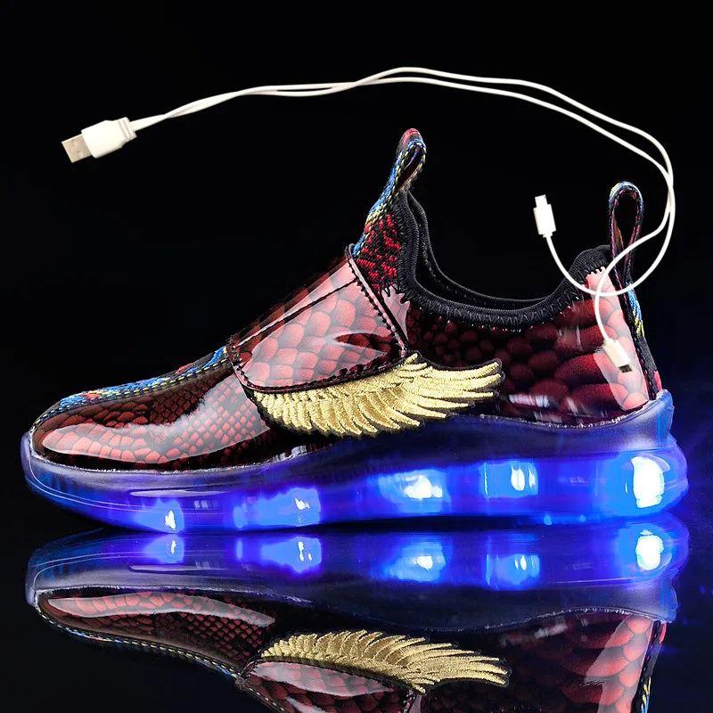 

Size 26-37 USB Basket Led Child Shoes with Light Up Kids Luminous Sneakers Children's Glowing Shoe Enfant for Boys