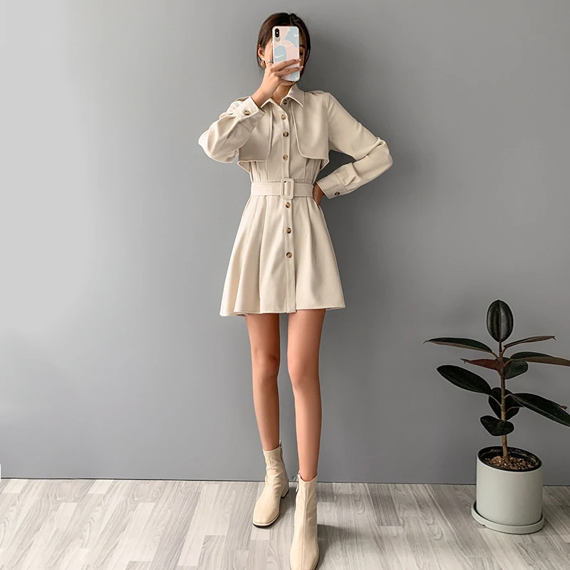 

French retro dress with a base skirt in winter new female spring dress mid-length shirt skirt