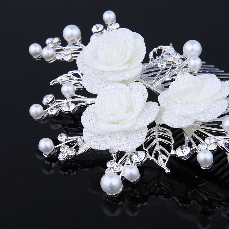 

Tiaras and Crowns Silver Plated Hair Pin Jewelry Fashion White Flower Wedding Hair Comb Bridal Accessories for Women
